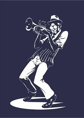 Gestileerde jazzmuzikant met trompet in contrapost